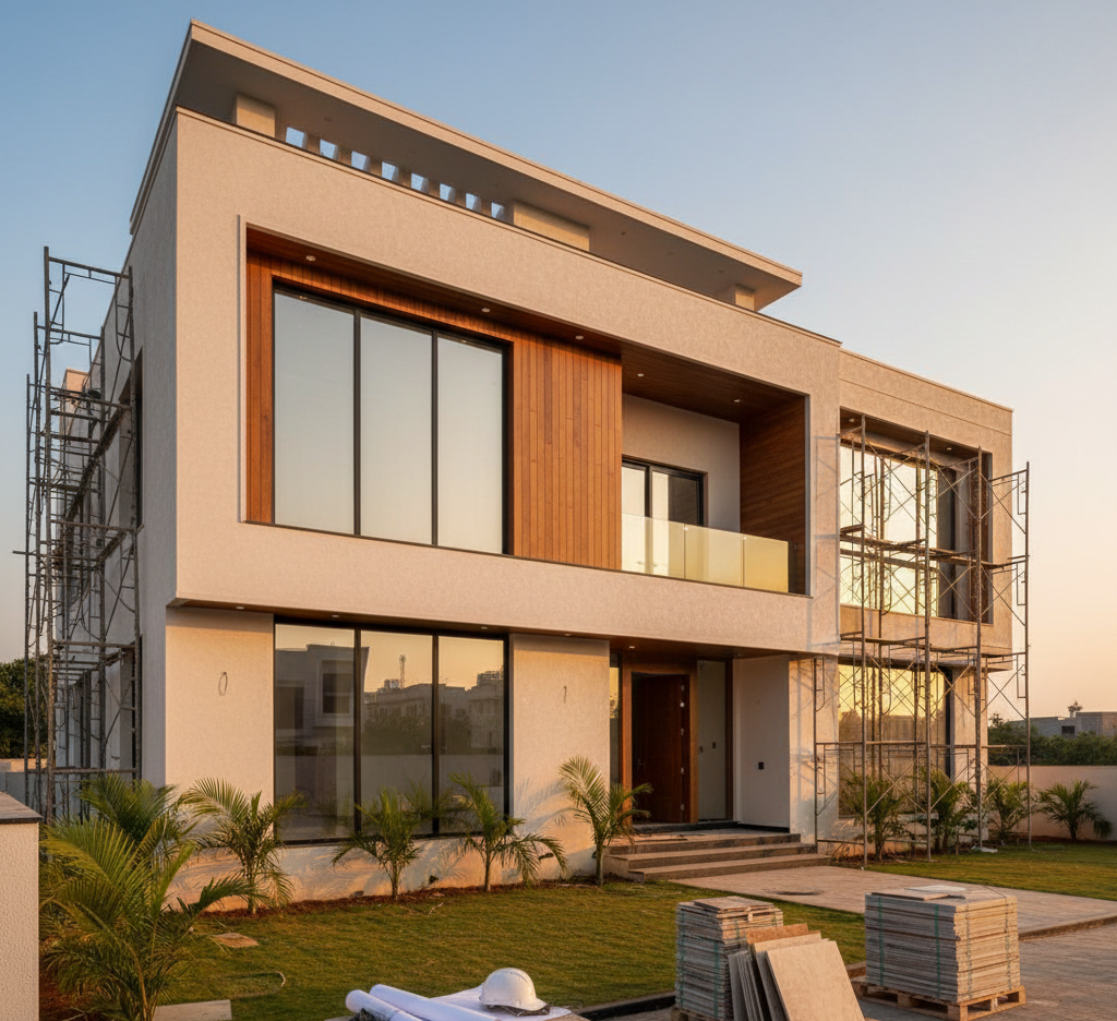 Construction site manager showing plans